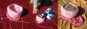 Crochet and Robo Poli outside